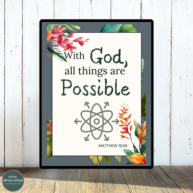 Poster Verset Biblique Floral Avec Dieu Toutes Les Choses (Créateur téléchargé)