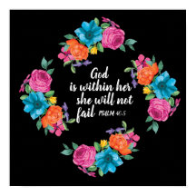 Verset biblique floral coloré Dieu est en elle
