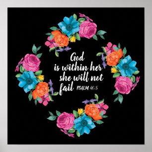 Poster Verset biblique floral coloré Dieu est en elle