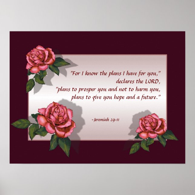 Poster Verset biblique : Roses roses : Jérémie 29:11 : Ar (Devant)