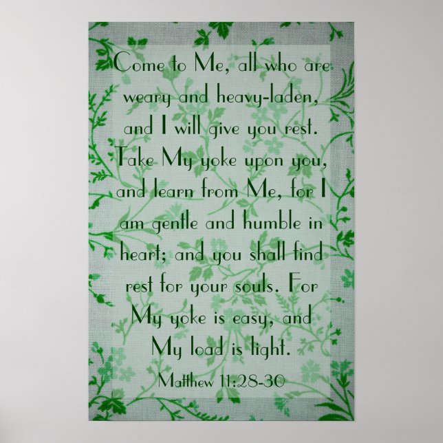 Poster verset biblique sur la paix Matthieu 11:28-30 (Devant)