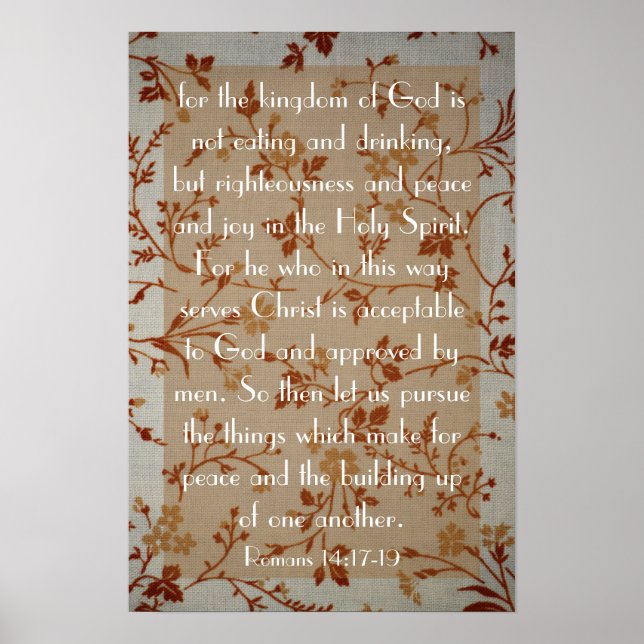 Poster verset biblique sur la paix Romain 14:17-19 (Devant)