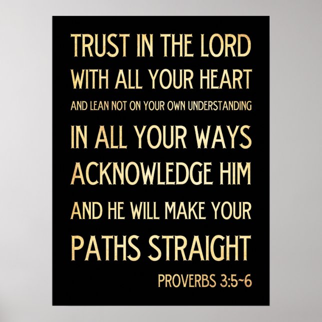 Poster Versets bibliques chrétiens - Proverbes 3:5-6 (Devant)