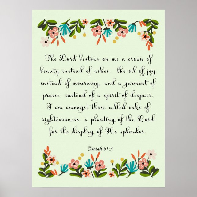 Poster Versets de la Bible Art - Ésaïe 61:3 (Devant)