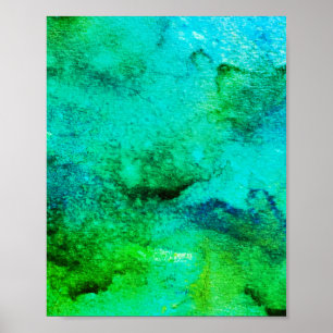 Poster Vert abstrait Amusants Aquarelle Art Blue Aqua Min