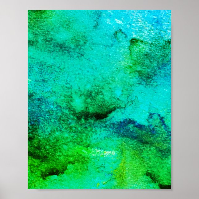 Poster Vert abstrait Amusants Aquarelle Art Blue Aqua Min (Devant)