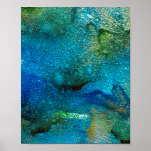 Poster Vert abstrait Fun Aquarelle Art Blue Aqua Unique