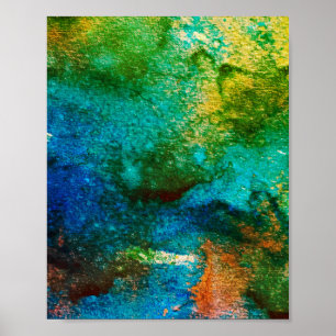 Poster Vert abstrait Fun Aquarelle Art Blue Aqua Unique