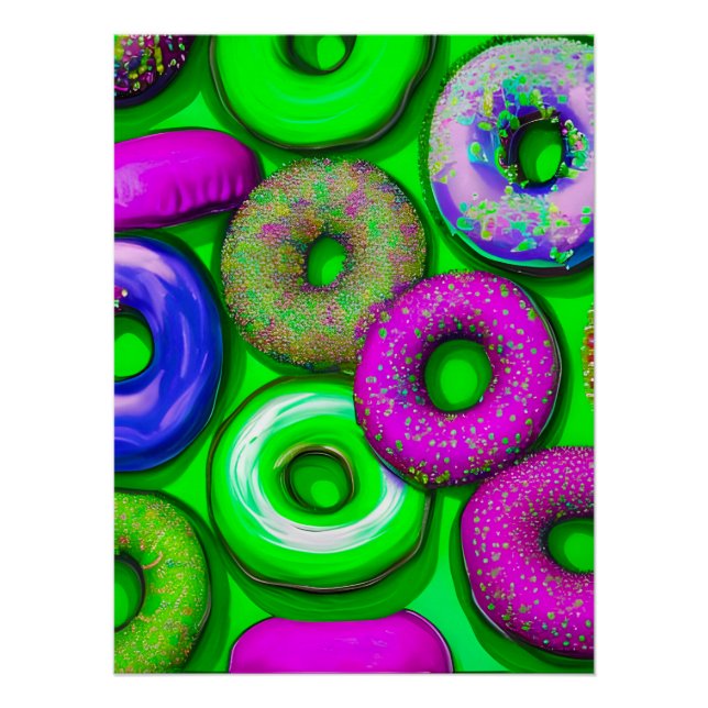 Poster Vert beignets colorés (Devant)