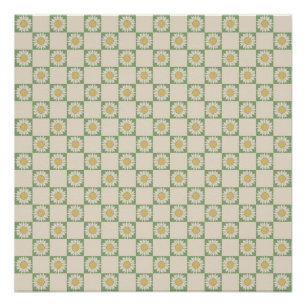 Poster Vert esthétique À damiers tournesol Motif Y2K