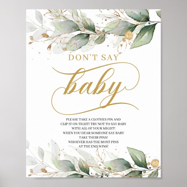 Poster Vert eucalyptus or ne dit pas bébé signe jeu (Devant)