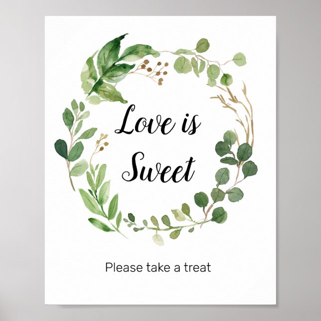 Poster Vert floral Aquarelle L'amour est doux signe (Devant)