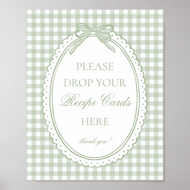 Poster Vert Gingham Coquette Bow Partagez une Recette (Devant)