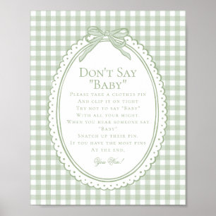 Poster Vert Gingham Coquette Nœud Ne Dis Pas Bébé Jeu