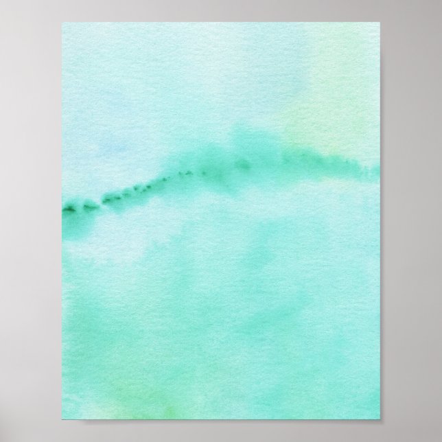 Poster Vert Horizon Paysage Abstrait Aquarelle Art (Devant)