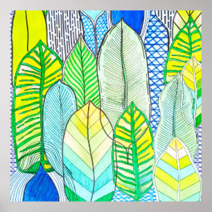 Poster Vert Jaune mignon Moderne Tropical Boho Feuille