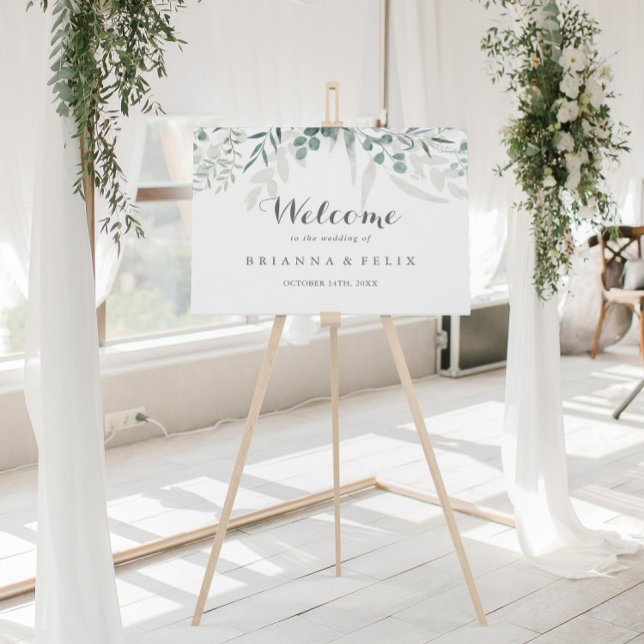 Poster Vert minimaliste Eucalyptus Accueil Mariage (Créateur téléchargé)