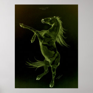 Poster vert noir Cheval élevant