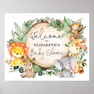 Poster Vert Safari Jungle Animaux sauvages Baby Welcome