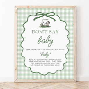Poster Vert Sauge Gingham Golf Ne Dis Pas Bébé Bébé Showe