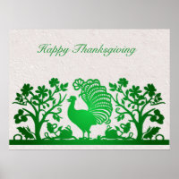 Poster vert Thanksgiving Turkey Floral