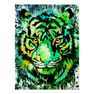 Poster vert Tiger imprimé - Dessin vert Tigre