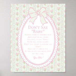 Poster Vert Vintage Élégant Floral Ne Dis Pas Bébé Jeu