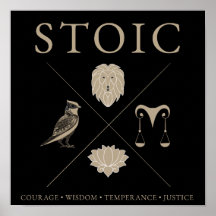 Vertus stoïques : courage, sagesse, tempérance, ju
