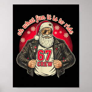 Poster Veste en cuir de Noël drôle Biker Santa 67 Crew