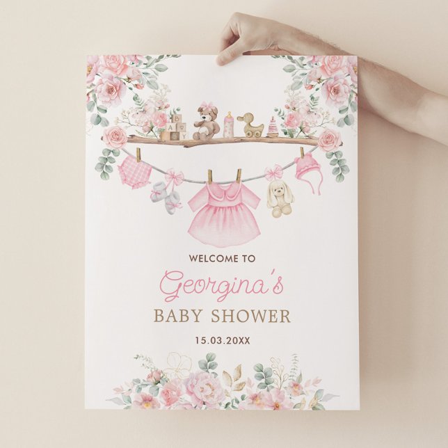 Poster Vêtements de bébé rose Floral Nursery Bienvenue (Créateur téléchargé)