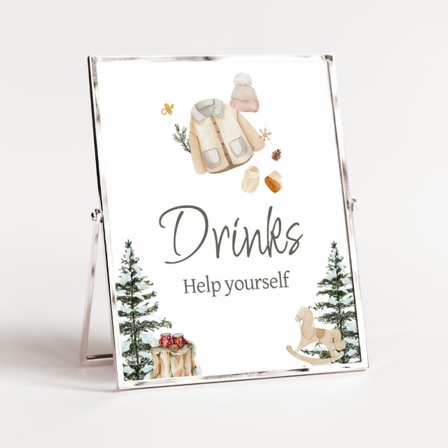 Poster Vêtements D'Hiver Son Froid À L'Extérieur Du Baby  (Merry Little Winter Baby Clothes Baby Shower Drinks Sign)