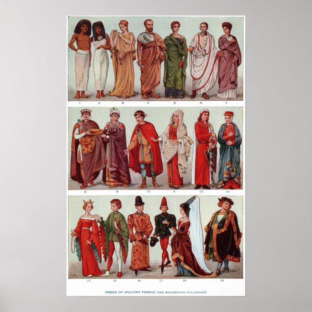 Poster Vêtements, égyptiens, grecs, romains, byzantins... (Devant)