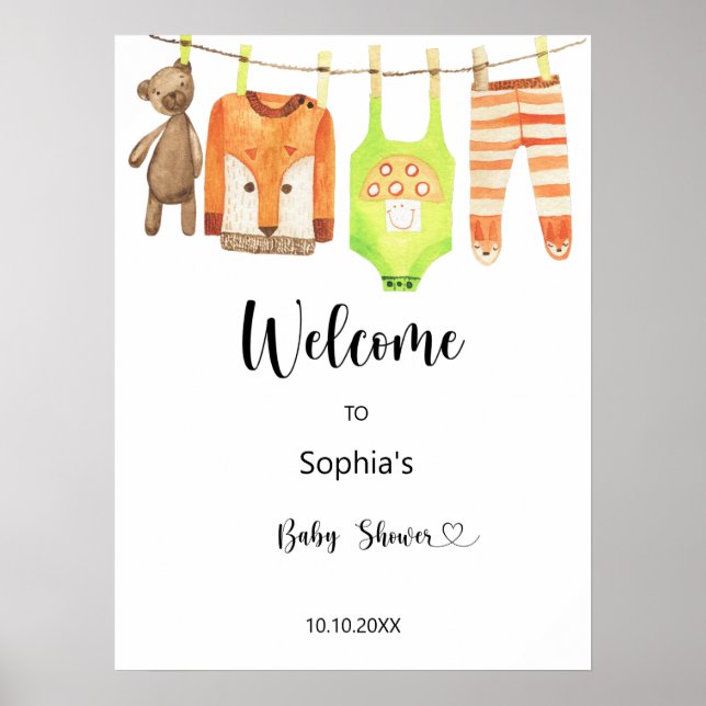 Poster Vêtements pour bébés - baby shower de bienvenue (Devant)