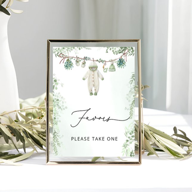 Poster Vêtements pour bébés Boho Sage Baby shower vert Fa (Créateur téléchargé)