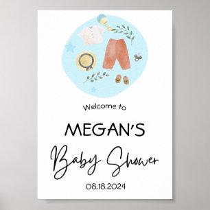 Poster Vêtements simples Baby shower bleu Accueil