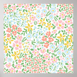 Poster Vetor motif coloré floral transparent sur un blanc