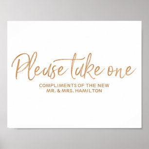 Poster Veuillez prendre un 8x10 Rose Gold Wedding Favors 
