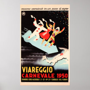 Poster VIAREGGIO CARNEVALE 1950 Festival Vieux Italie Voy