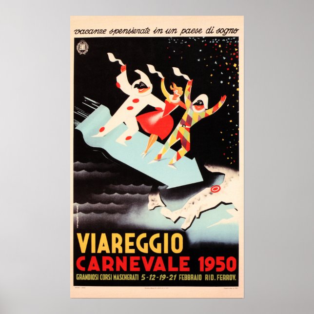 Poster VIAREGGIO CARNEVALE 1950 Festival Vieux Italie Voy (Devant)