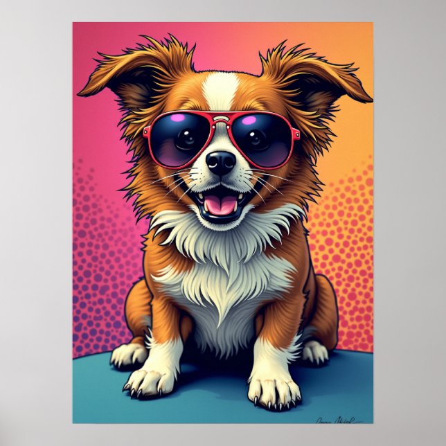 Poster Vibes cool - Chien dans Aviator Lunettes de soleil (Devant)
