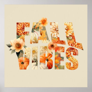Poster Vibes d'automne fleurs sauvages aquarelle feuilles