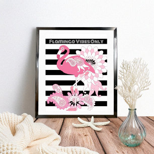 Poster Vibes de flamant rose uniquement rayures noires et