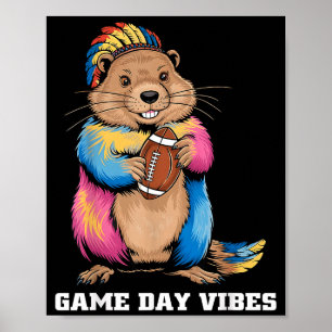 Poster Vibes de jour de match Tribal Groundhog tenant un 