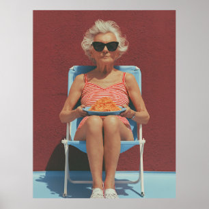 Poster Vibes de l'été rétro – Portrait d'une femme âgée é