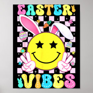 Poster Vibes de Pâques Retro Lapin Groovy Oreilles de Lap