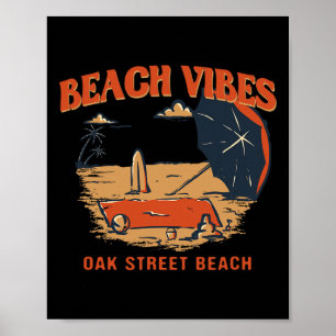 Poster Vibes de plage Oak Street Beach Été Illinois Tropi