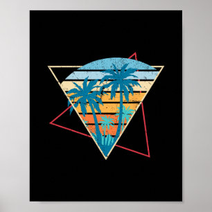 Poster Vibes d'été Coucher de soleil Palmiers Plage Rétro