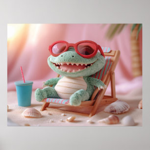 Poster Vibes d'été : Crocodile en peluche décontracté en