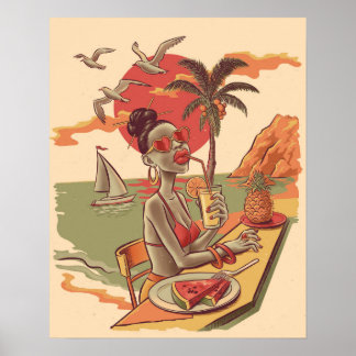 Poster Vibes d'été de style bande dessinée