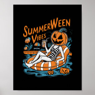 Poster Vibes d'été Éffrayant Citrouille d'été mignonne